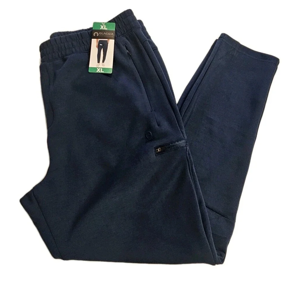 Glacier Men’s Active Sweat Pants / Zippered Pockets / Color Real Navy / New
